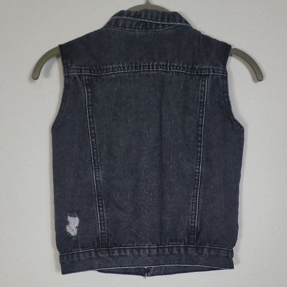Sunflower Embroidered Black Denim Vest Size 10/12 XL Kids Girls Distressed Y2K - Picture 8 of 12